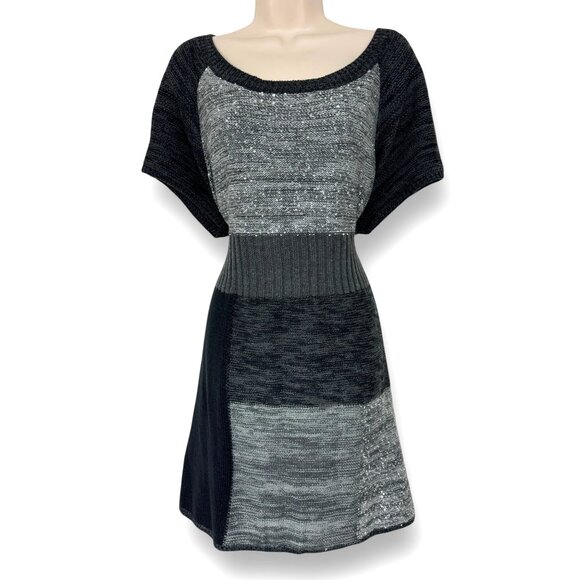Size 3X 22 24 PATCHWORK EMBELLISHED SWEATER‎ DRESS Knit Fall Winter PLUS SIZE - Picture 1 of 7
